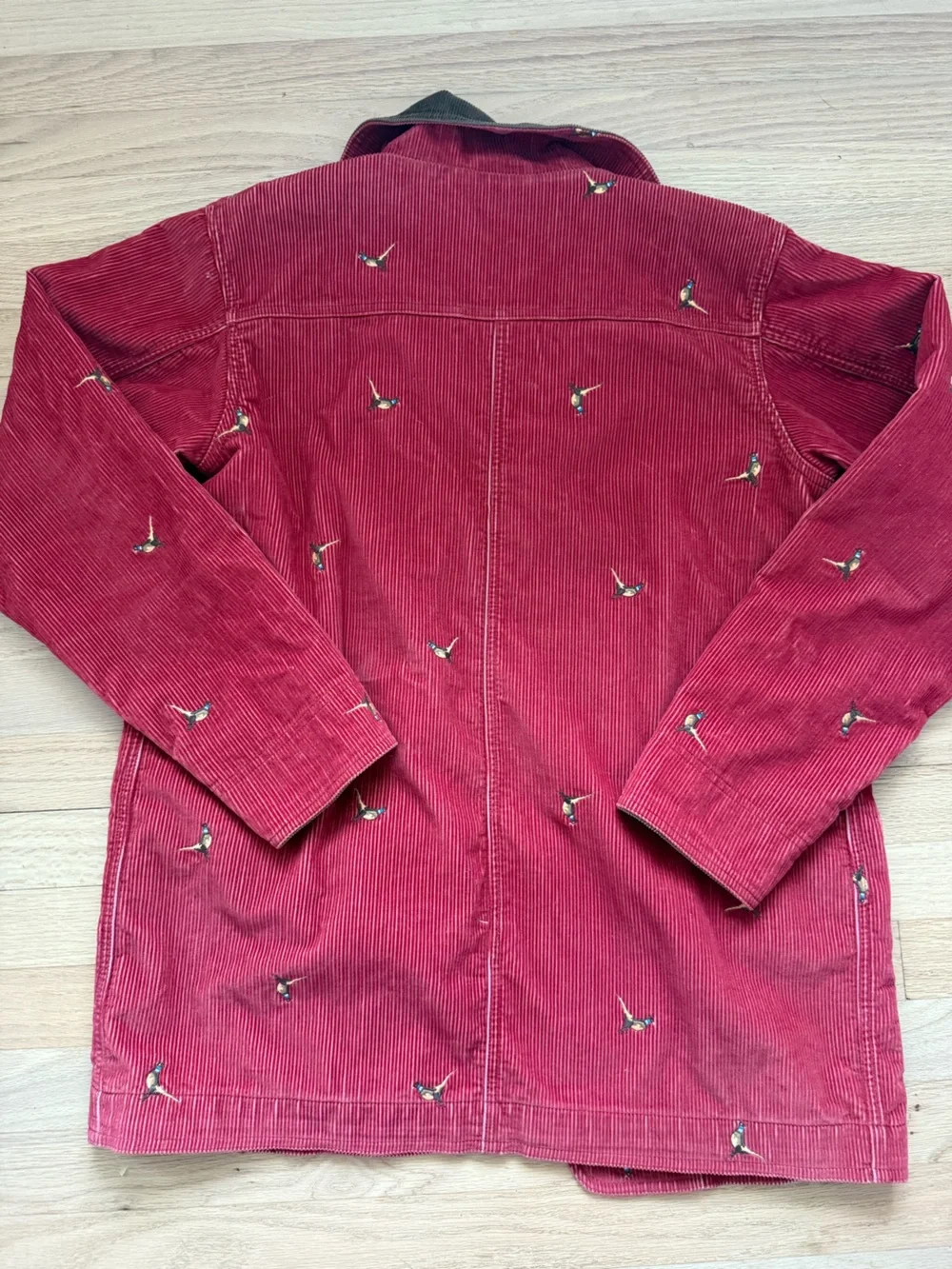 LL Bean Women’s Small Red Corduroy Chore Coat W/ Embroidered Quail Bird Detail - Picture 6 of 6